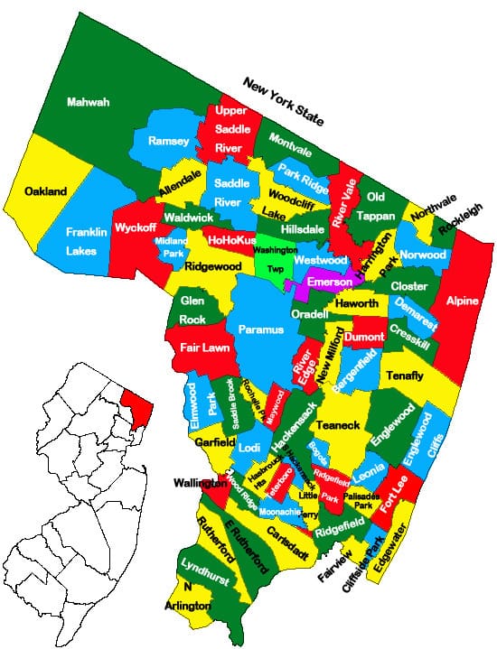Bergen County Map - Living in Bergen County NJ - www.northjerseypartners.com
